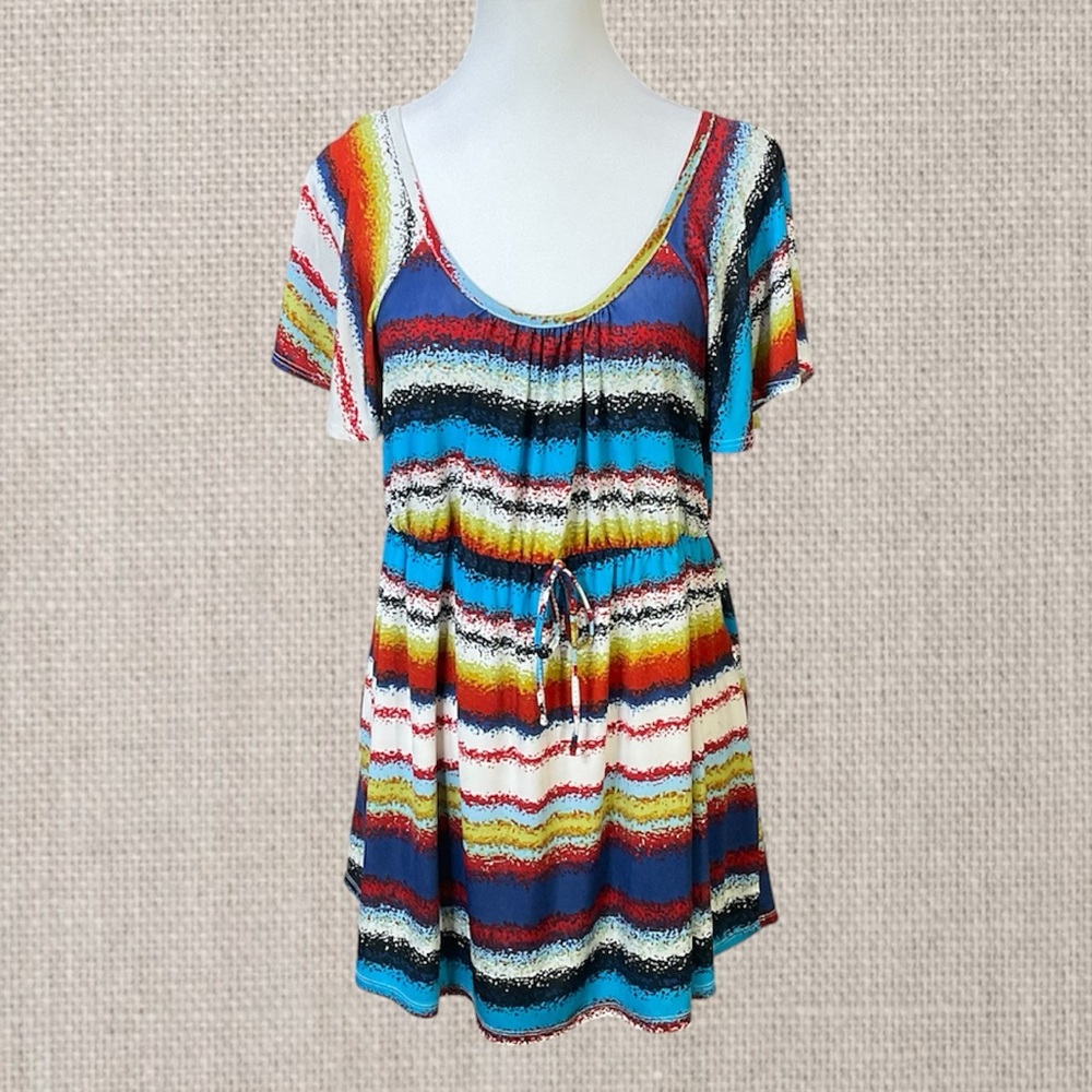 Maternity Belly by Design Stripe Vibrant Flutter Sleeve Tunic Dress Womens XL